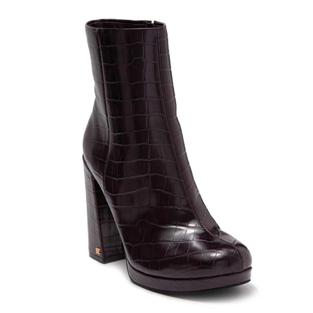 NEW RACHEL ZOE Maya Platform Bootie Crocodile Embossed In Deep Mahagony